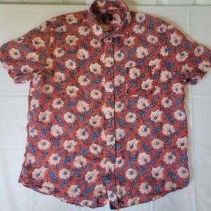 UNTUCKit Men’s XL Slim Fit Linen Floral Button-Down Shirt Red Blue Short Sleeve